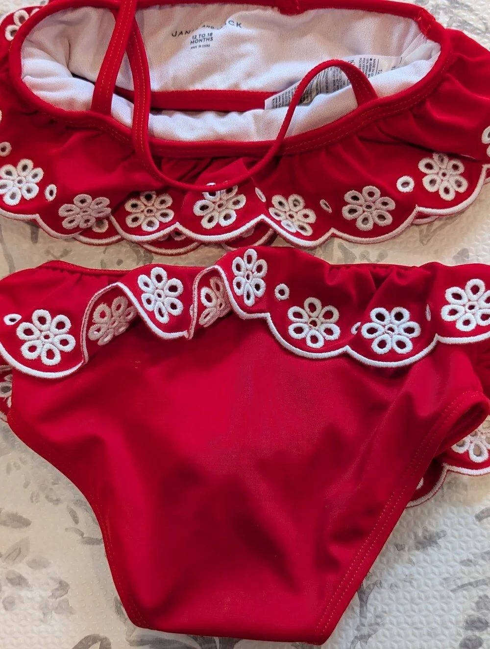 Janie and Jack | Red & White Eyelet Ruffle Bikini| 12-18 Months